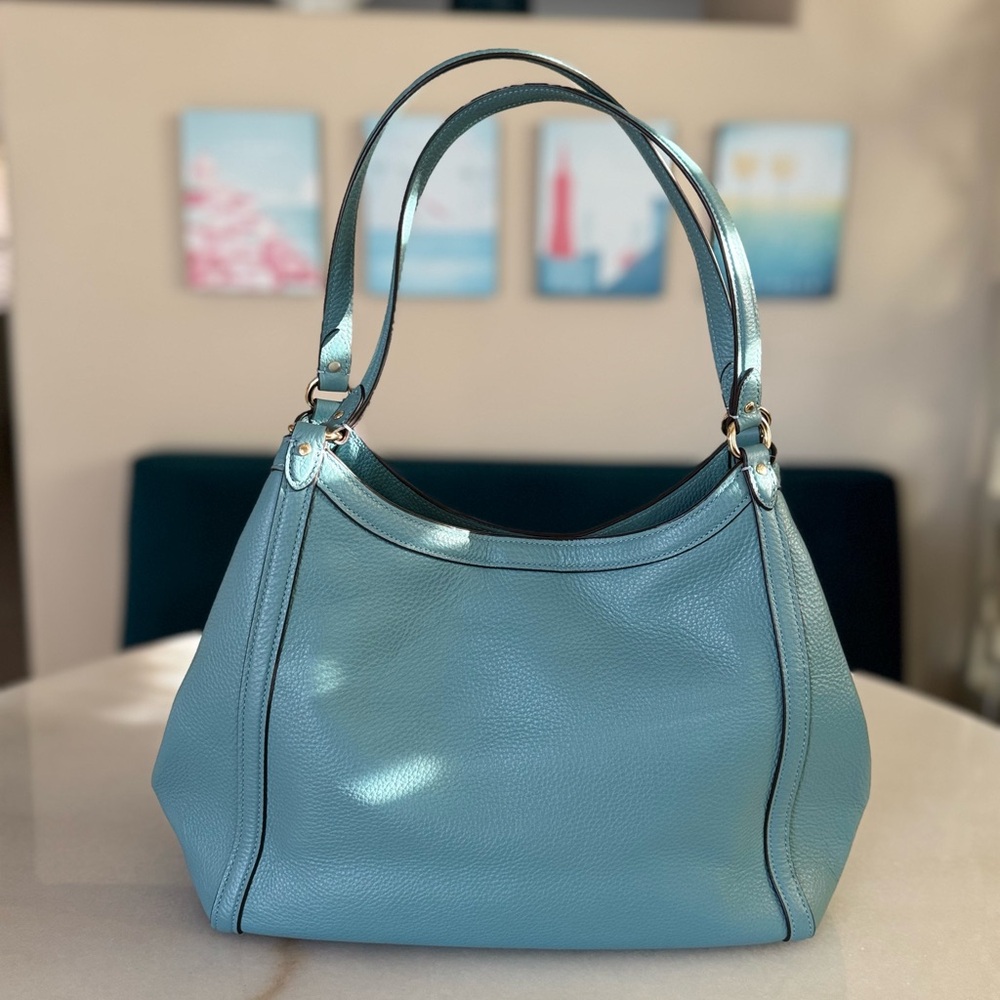 Coach Kristy Shoulder Bag Blue Textured Pebble Leather $478 - Picture 4 of 15